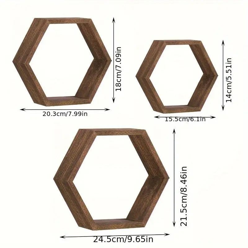 3 Étagères Murales Flottantes Hexagonales