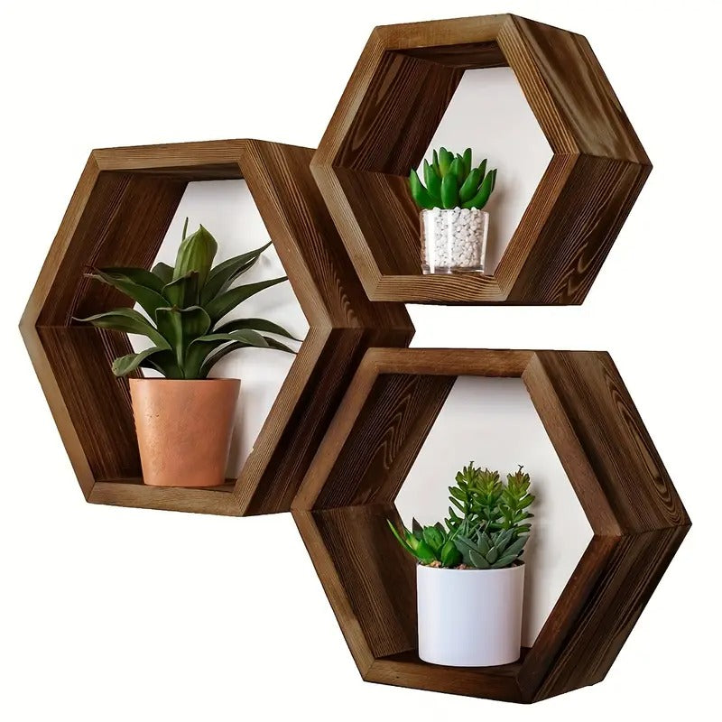 3 Étagères Murales Flottantes Hexagonales