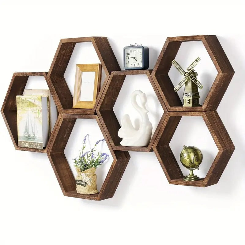 3 Étagères Murales Flottantes Hexagonales