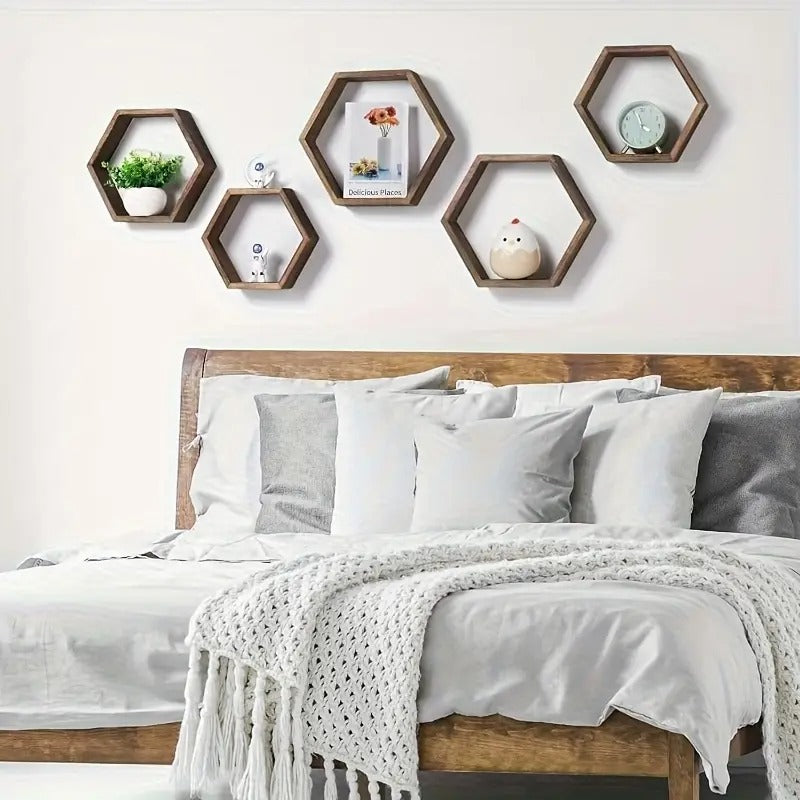 3 Étagères Murales Flottantes Hexagonales