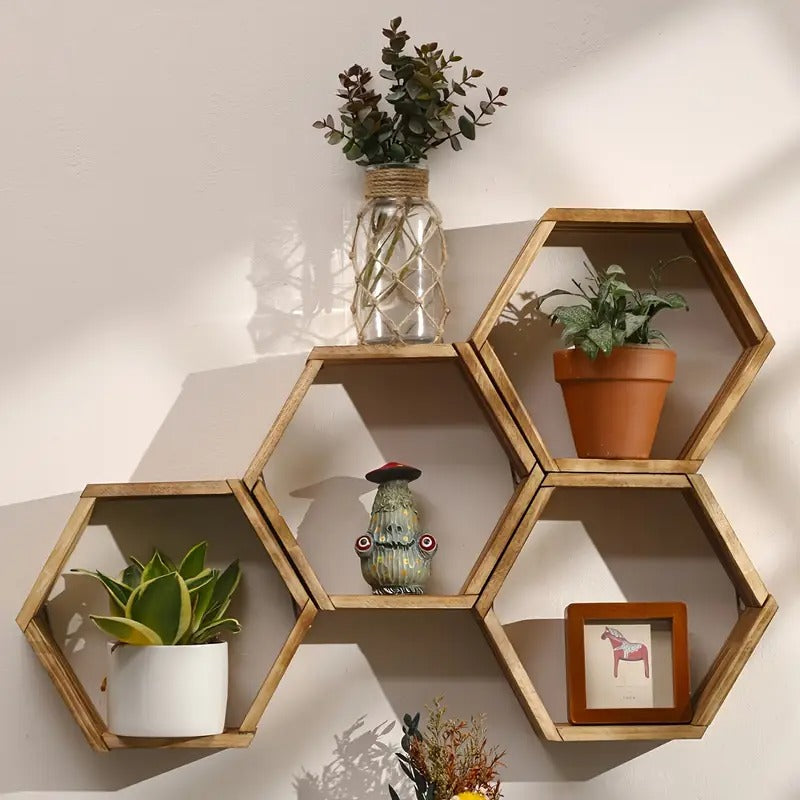 3 Étagères Murales Flottantes Hexagonales