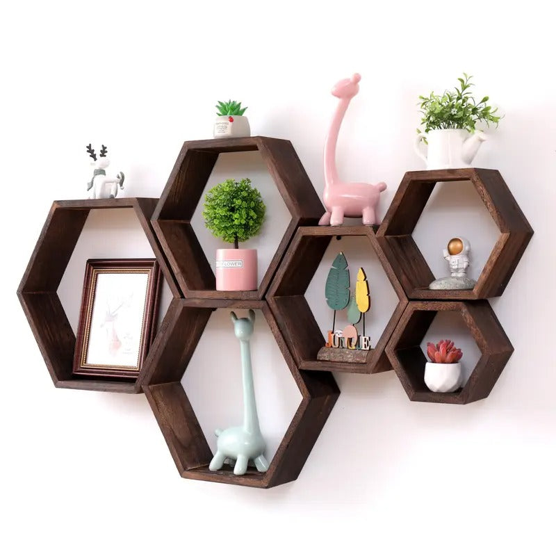 3 Étagères Murales Flottantes Hexagonales