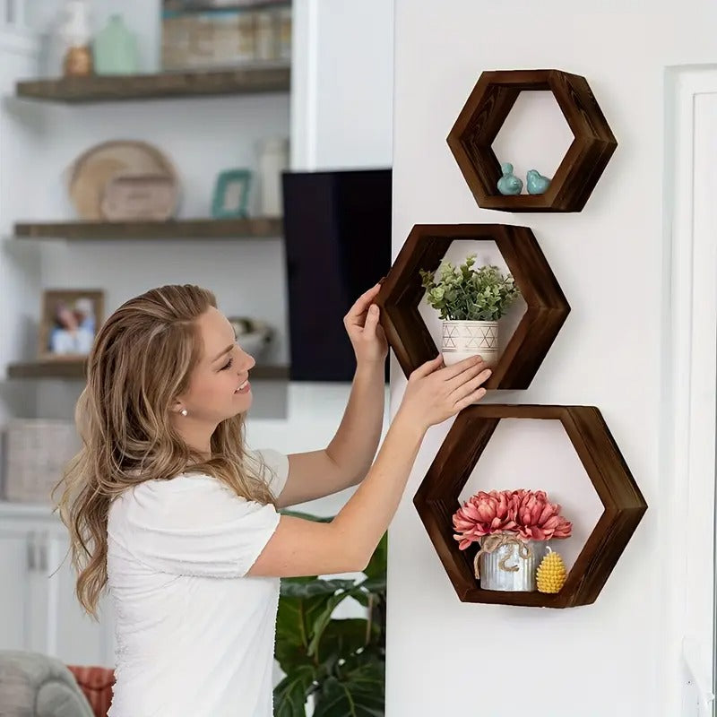 3 Étagères Murales Flottantes Hexagonales