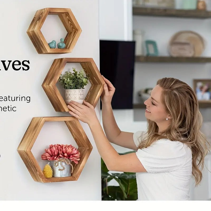 3 Étagères Murales Flottantes Hexagonales