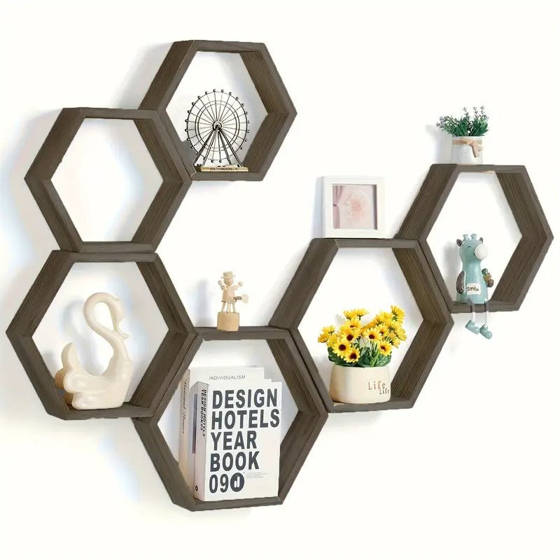 3 Étagères Murales Flottantes Hexagonales